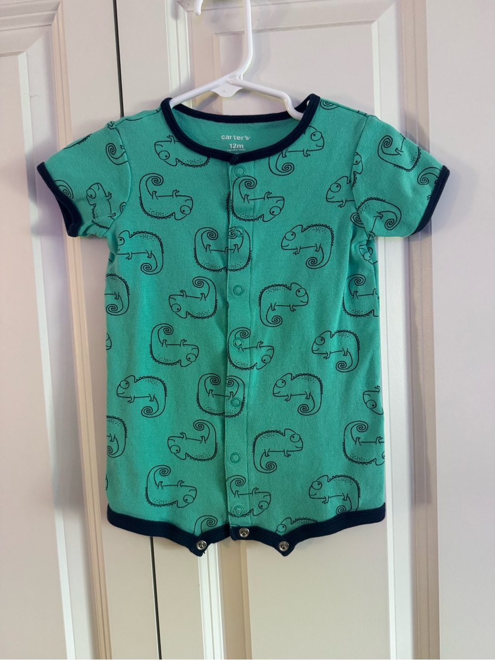 Carter's Teal Short Sleeve Romper with Chameleon Print